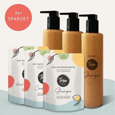 5 x Shampoo, Conditioner and Hand & Bodywash with 15 shatterproof liquid wood bottles