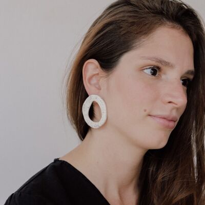 Light ceramic earrings Mercedes white hoops