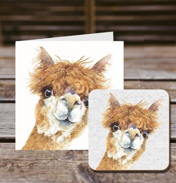 Carte de vœux sous-verre, Wendy, Alpaca, carte de vœux 100 % recyclée avec sous-verre brillant de qualité. 2