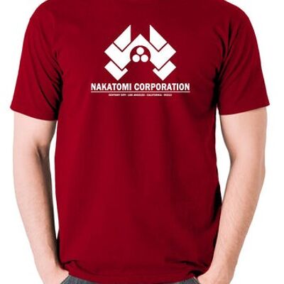 Die Hard Inspired T Shirt - Nakatomi Corporation Century City Los Angeles California 90213 brick red
