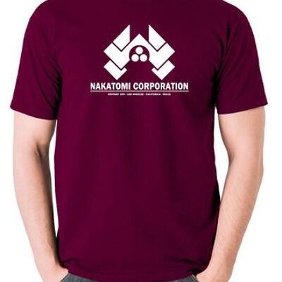 Camiseta inspirada en Die Hard - Nakatomi Corporation Century City Los Ángeles California 90213 burdeos