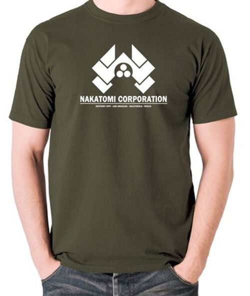 Die Hard Inspired T Shirt - Nakatomi Corporation Century City Los Angeles California 90213 olive