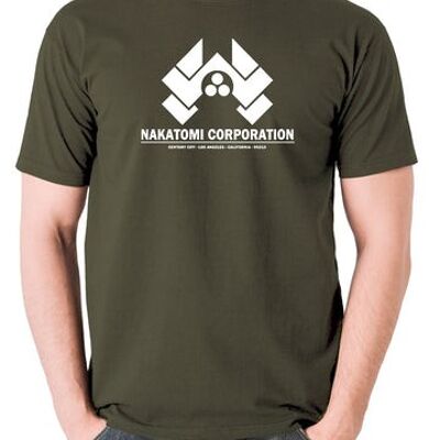 Stirb langsam inspiriertes T-Shirt - Nakatomi Corporation Century City Los Angeles California 90213 olive