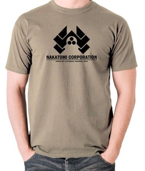 Die Hard Inspired T Shirt - Nakatomi Corporation Century City Los Angeles California 90213 khaki