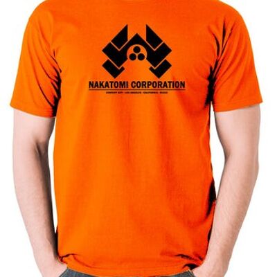 Die Hard Inspired T Shirt - Nakatomi Corporation Century City Los Angeles California 90213 orange