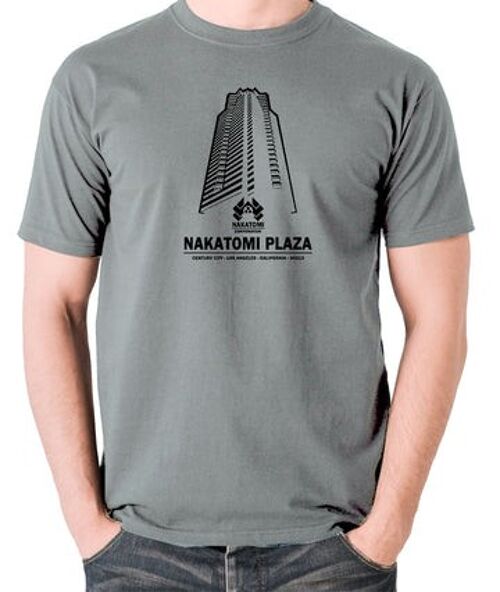 Die Hard Inspired T Shirt - Nakatomi Plaza Century City Los Angeles California 90213 grey