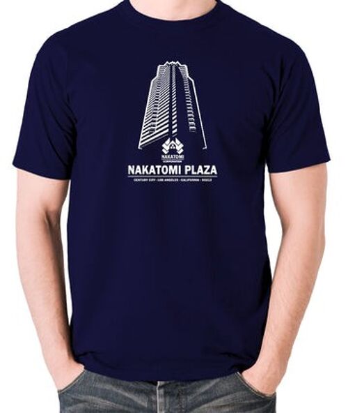 Die Hard Inspired T Shirt - Nakatomi Plaza Century City Los Angeles California 90213 navy