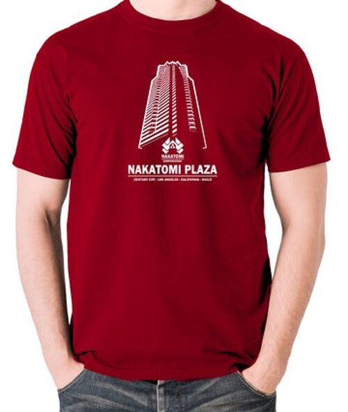 Die Hard Inspired T Shirt - Nakatomi Plaza Century City Los Angeles California 90213 brick red