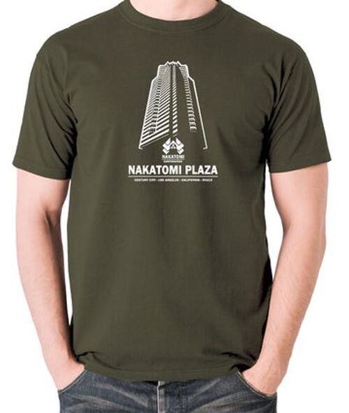 Die Hard Inspired T Shirt - Nakatomi Plaza Century City Los Angeles California 90213 olive