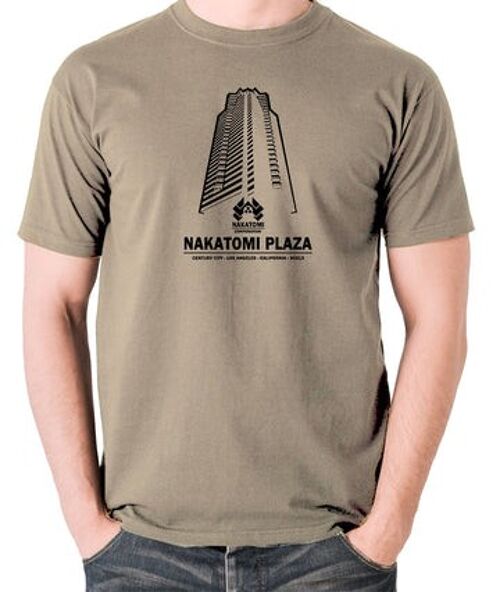 Die Hard Inspired T Shirt - Nakatomi Plaza Century City Los Angeles California 90213 khaki