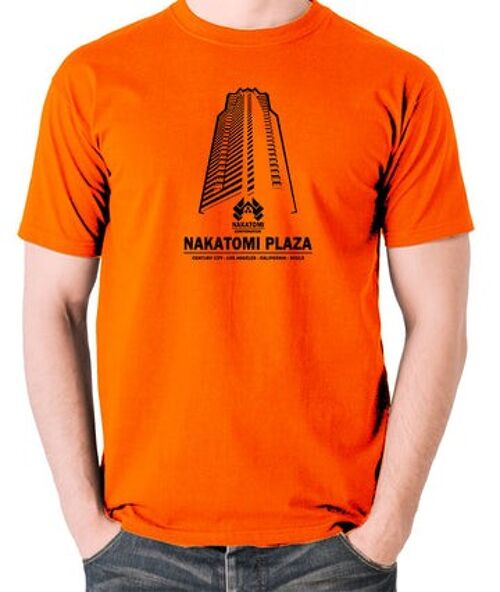 Die Hard Inspired T Shirt - Nakatomi Plaza Century City Los Angeles California 90213 orange