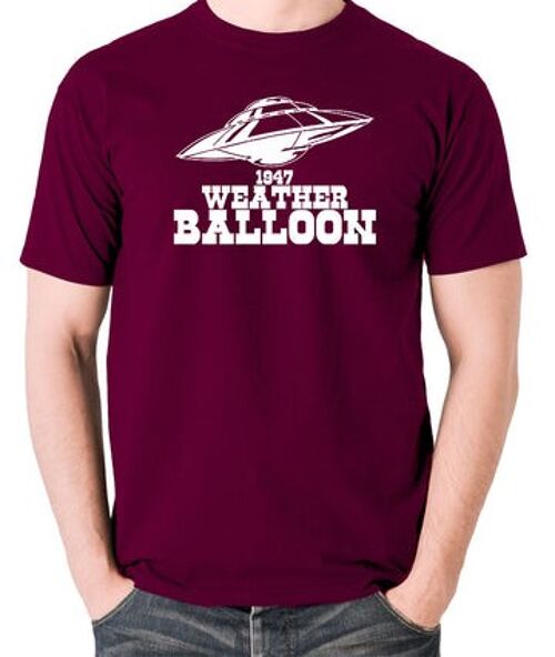 UFO T Shirt - 1947 Weather Balloon burgundy