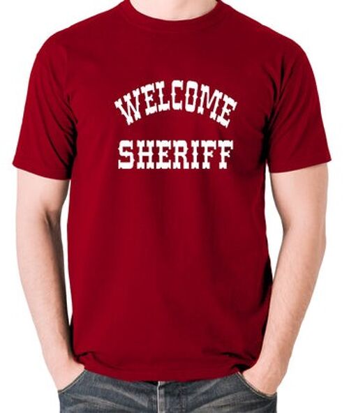 Blazing Saddles Inspired T Shirt - Welcome Sheriff brick red