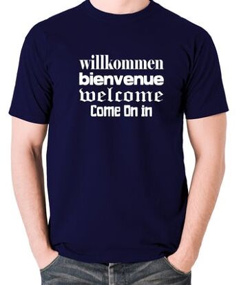 T-shirt inspiré des selles flamboyantes - Willkommen Bienvenue Welcome Come On In bleu marine