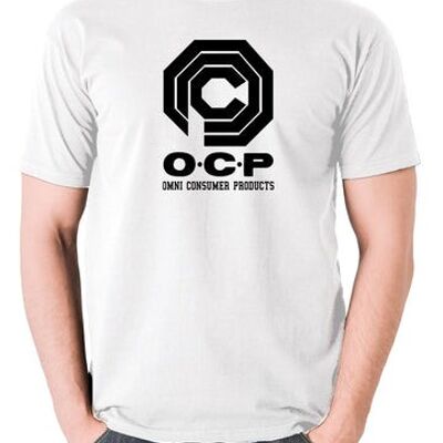 Maglietta ispirata a Robocop - O.C.P Omni Consumer Products bianca