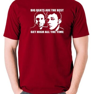 T-shirt inspiré du Peep Show - Big Beats Are The Best, Get High All The Time rouge brique