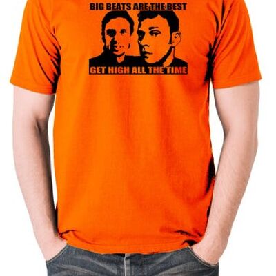Peep Show Inspired T Shirt - Big Beats Are The Best, Get High All The Time orange