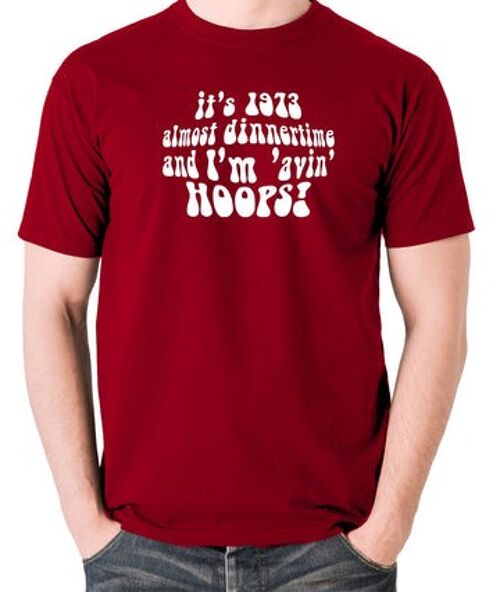 Life On Mars, Ashes To Ashes Inspired T Shirt - It's 1973, Almost Dinnertime And I'm 'Avin' Hoops brick red