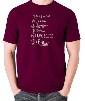 Kill Bill Inspired T Shirt - Death List Five burgundy