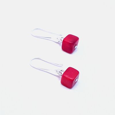 Cubo Tagua Earrings - Red