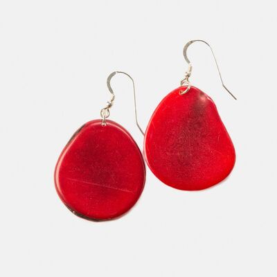 Folha Tagua Nut Earrings - Red