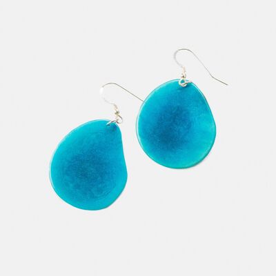 Folha Tagua Nut Earrings - Blue