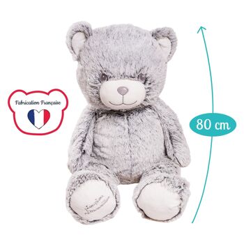 Peluche géante Ours Gaston Gris 80 CM - Made in France 3