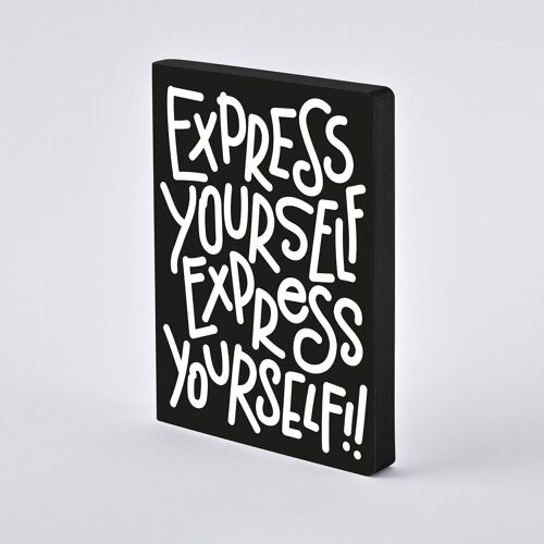 Express Yourself - Graphic L | Notizbuch A5+ | Dotted Journal | 3,5mm Punktraster | 256 nummerierte Seiten | 120g Premium-Papier | Leder schwarz | nachhaltig produziert in Deutschland