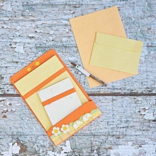 Colourful Elephant Dung Stationery Folder Set - Orange