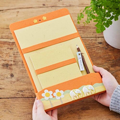 Colourful Elephant Dung Stationery Folder Set - Orange