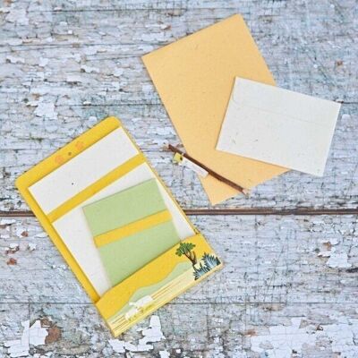 Colourful Elephant Dung Stationery Folder Set - Yellow