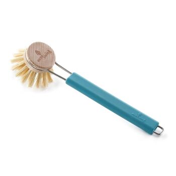 Brosse à Vaisselle avec Tête Remplaçable - Poils Végétaux Naturels (FSC 100%) - Bleu Pétrole