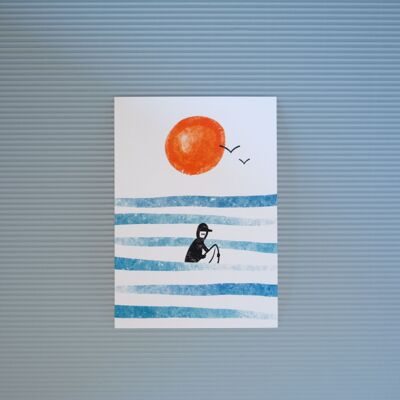 Carte postale A6, surfeurs, attendant les vagues