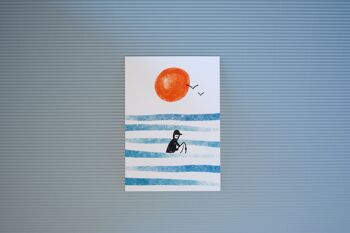 Carte postale A6, surfeurs, attendant les vagues 1