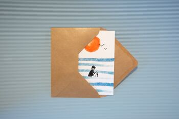 Carte postale A6, surfeurs, attendant les vagues 2