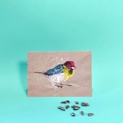Postcard A6, colorful sparrow