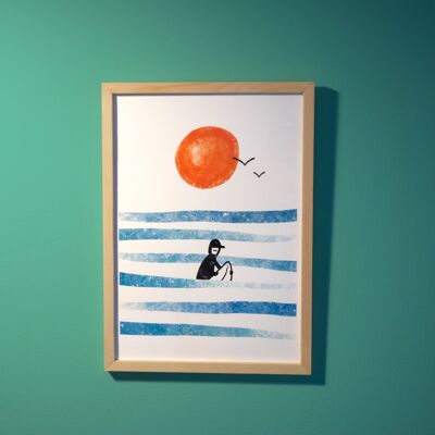 Art Print A4, Surfer, Waiting for waves