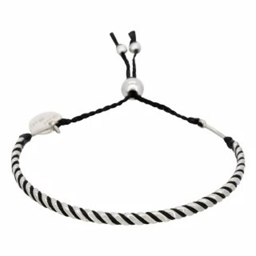 Bracelet Homme ajustable acier, perles et cordon noir "BLACK WAX...