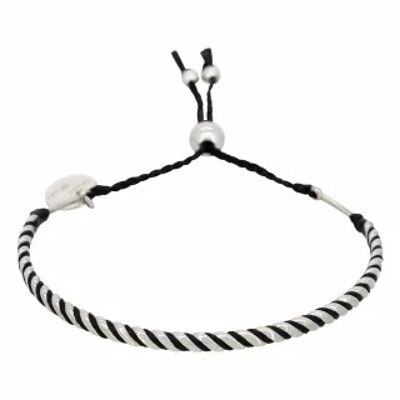 Men's bracelet adjustable steel, beads and black cord "BLACK WAX...