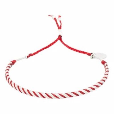 Herrenarmband verstellbar Stahl, Perlen und rote Kordel "RED WAX"