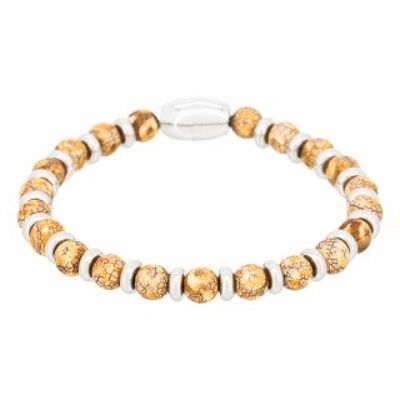 Men's bracelet steel and beige agate stones "SUNRISE"