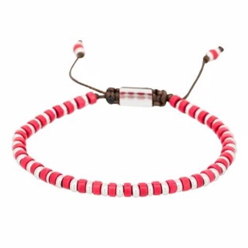 Bracelet Homme ajustable acier et perles de rocaille rouge "RED...