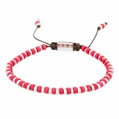 Men's bracelet adjustable steel and red seed beads "RED...