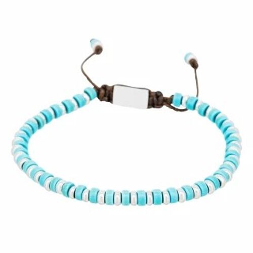 Bracelet Homme perles d'acier et de rocaille turquoise "BLUE DIS...