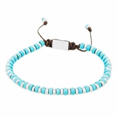 Men's bracelet with steel beads and turquoise seed beads "BLUE DIS...