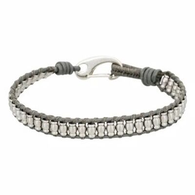 Herrenarmband aus Stahl und grauem Leder "GREY WAX CORD"