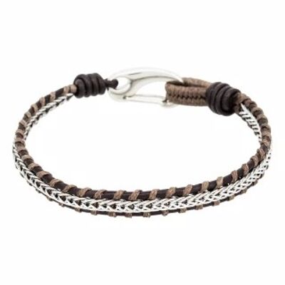 Men's steel and brown leather bracelet "BROWN PLAIT"