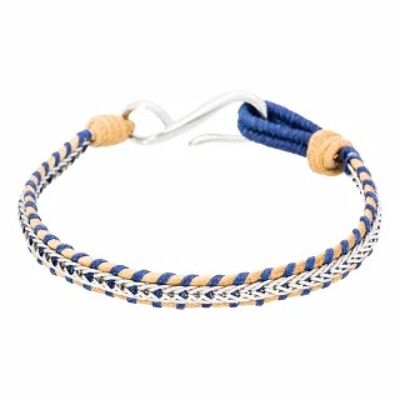 Men's steel and navy blue leather bracelet "NATURAL AND BLUE"
