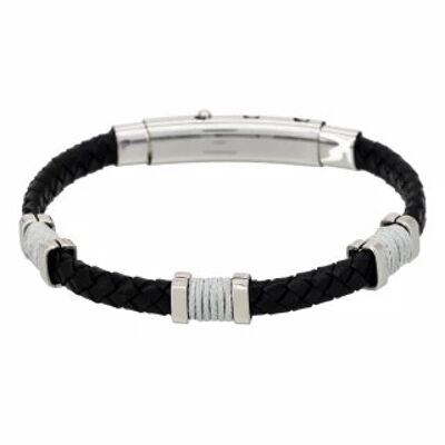 Men's steel and black leather bracelet "BLACK EYES"