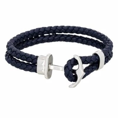 Men's double turn navy blue leather bracelet "ANCHOR"
